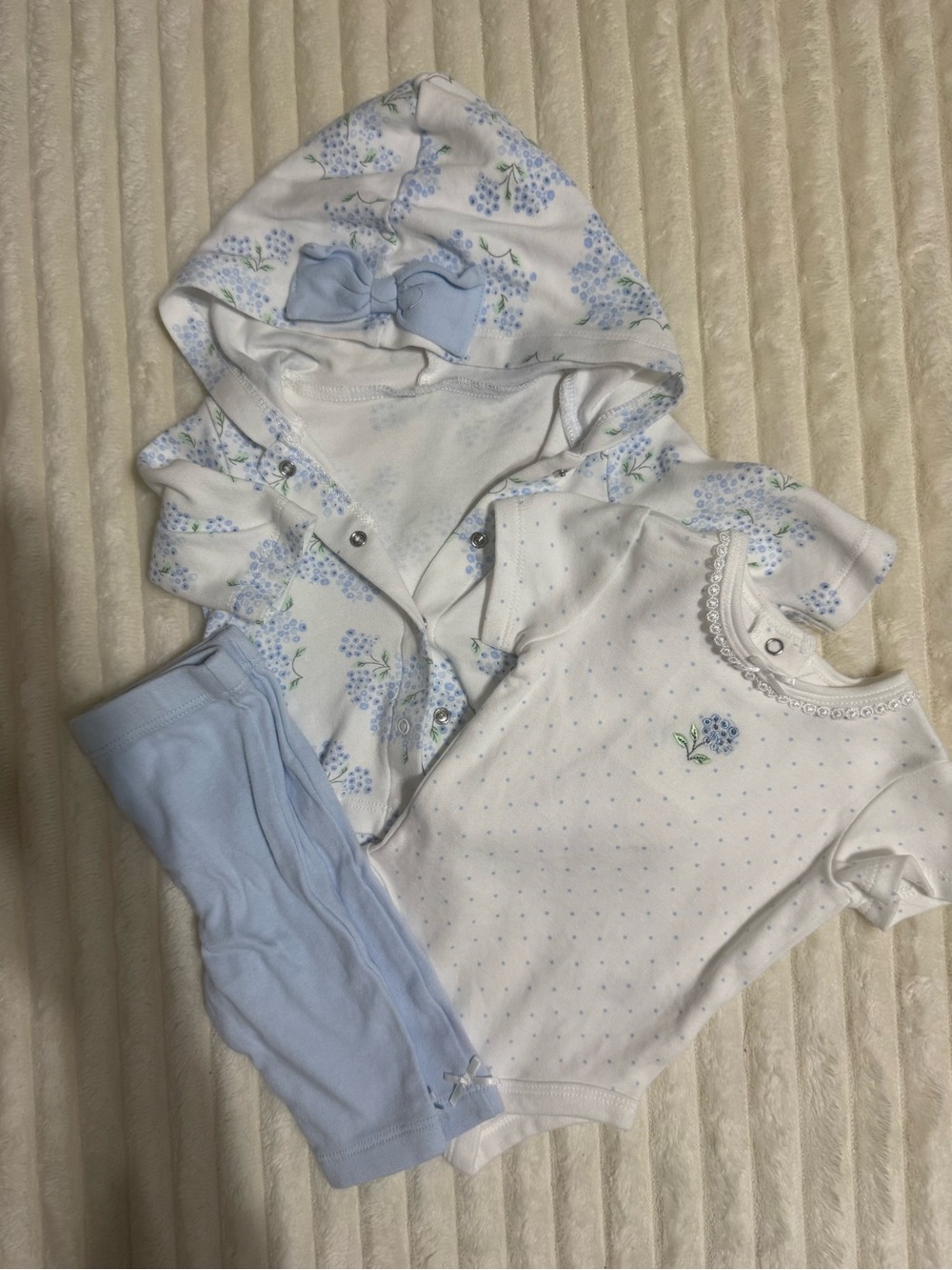 Little Me Baby Blue and White Floral 3-Piece Matching Set